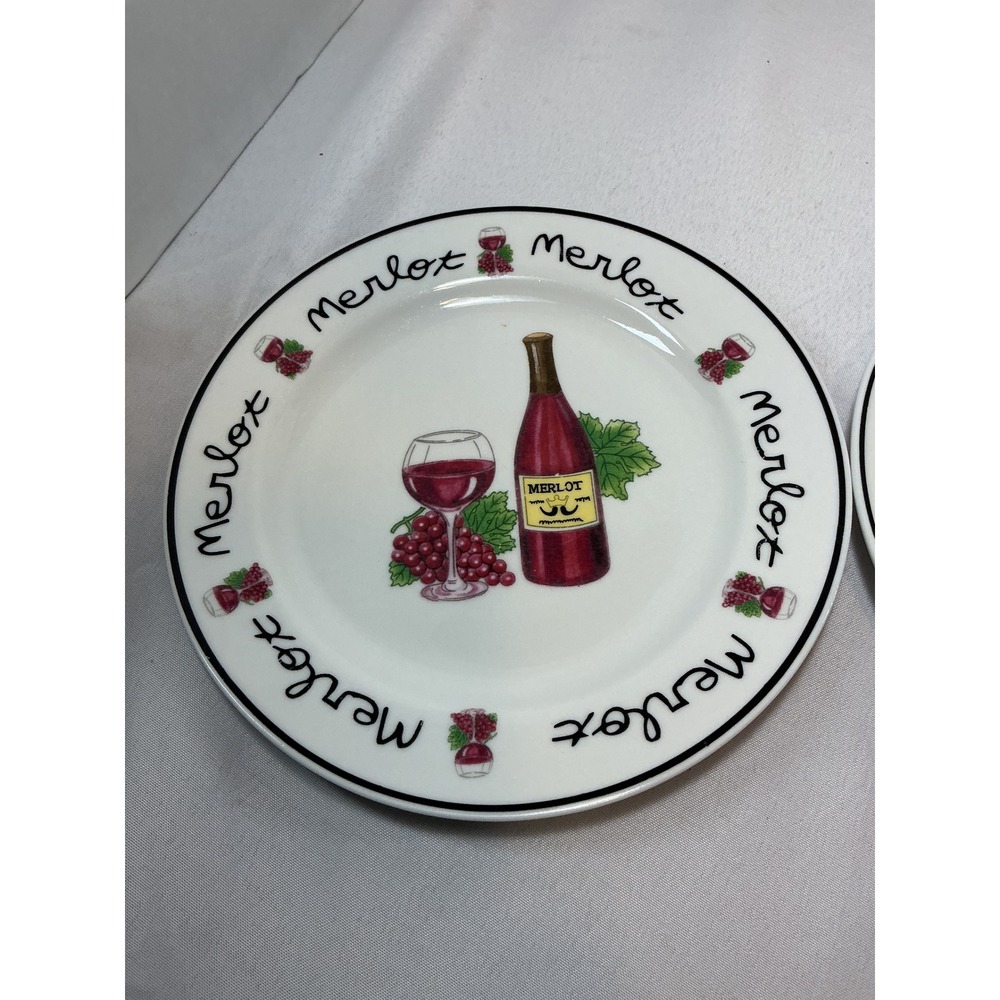 Nantucket Home Wine Themed Appetizer Plates Set of 3 Merlot Cabernet Chardonnay
